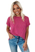 Textured Knit Relaxed Fit Cuffed Sleeve Crew Neck Tee