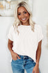 Textured Knit Relaxed Fit Cuffed Sleeve Crew Neck Tee