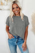 Textured Knit Relaxed Fit Cuffed Sleeve Crew Neck Tee