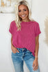 Textured Knit Relaxed Fit Cuffed Sleeve Crew Neck Tee