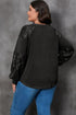 Textured Knit Sequin Patchwork Crew Neck Long Sleeve Top
