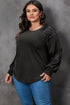 Textured Knit Sequin Patchwork Crew Neck Long Sleeve Top