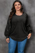 Textured Knit Sequin Patchwork Crew Neck Long Sleeve Top