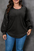 Textured Knit Sequin Patchwork Crew Neck Long Sleeve Top