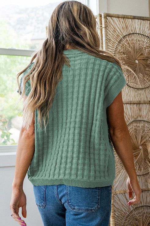 Textured Knit Short Sleeve Pullover Sweater