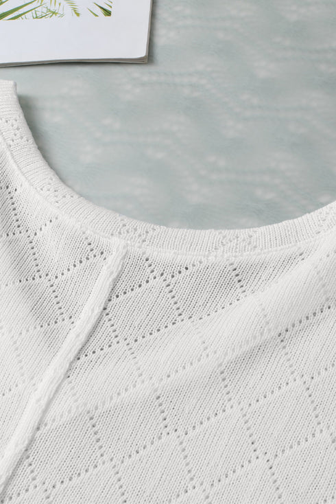 Textured Knit Short Sleeve V Neck Relaxed Blouse