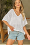 Textured Knit Short Sleeve V Neck Relaxed Blouse