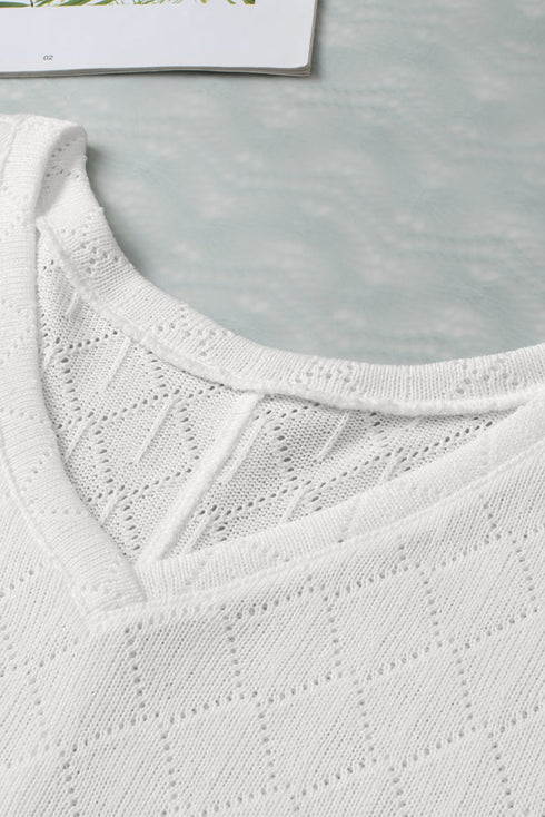 Textured Knit Short Sleeve V Neck Relaxed Blouse