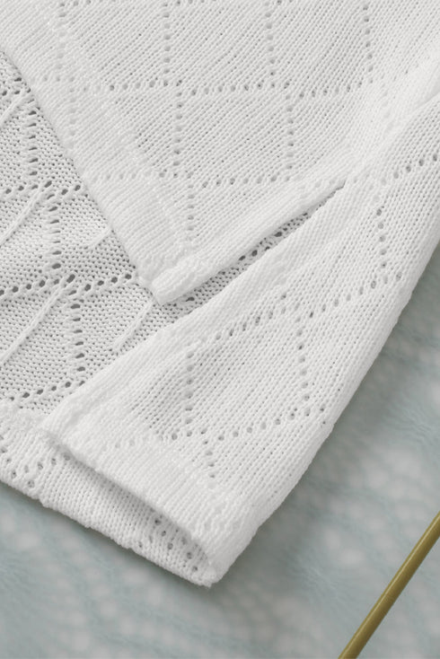 Textured Knit Short Sleeve V Neck Relaxed Blouse