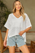 Textured Knit Short Sleeve V Neck Relaxed Blouse