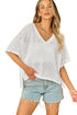 Textured Knit Short Sleeve V Neck Relaxed Blouse