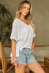 Textured Knit Short Sleeve V Neck Relaxed Blouse