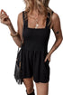 Textured Knit Smocked Square Neck Sleeveless Casual Romper