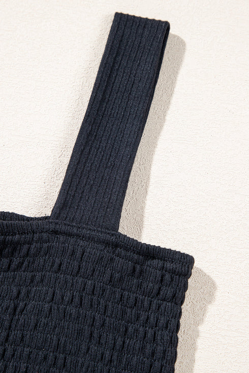 Textured Knit Smocked Square Neck Sleeveless Casual Romper