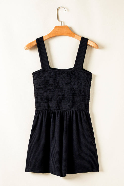 Textured Knit Smocked Square Neck Sleeveless Casual Romper