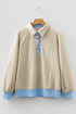 Textured Knit Snap Placket Banded Hem Pullover