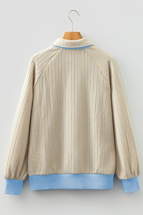 Textured Knit Snap Placket Banded Hem Pullover
