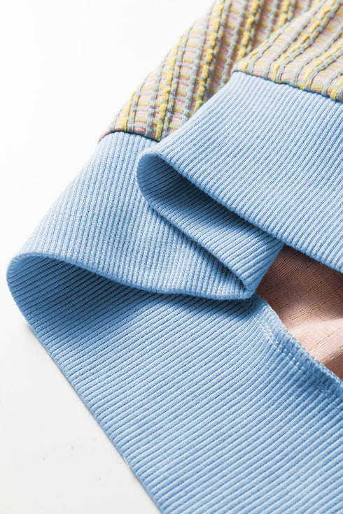 Textured Knit Snap Placket Banded Hem Pullover