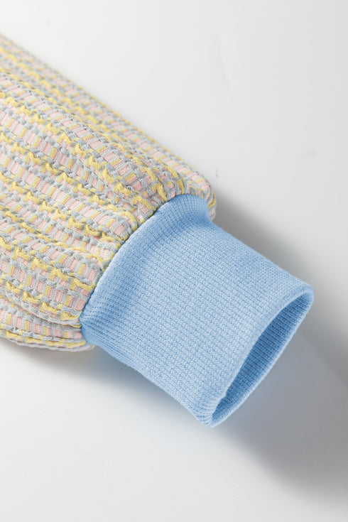 Textured Knit Snap Placket Banded Hem Pullover