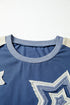 Textured Knit Star Patchwork Long Sleeve Pullover Top