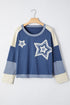 Textured Knit Star Patchwork Long Sleeve Pullover Top