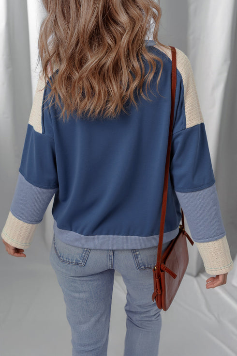 Textured Knit Star Patchwork Long Sleeve Pullover Top