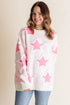 Textured Knit Star Print Crew Neck Sweater