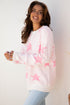 Textured Knit Star Print Crew Neck Sweater