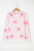 Textured Knit Star Print Crew Neck Sweater