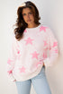 Textured Knit Star Print Crew Neck Sweater