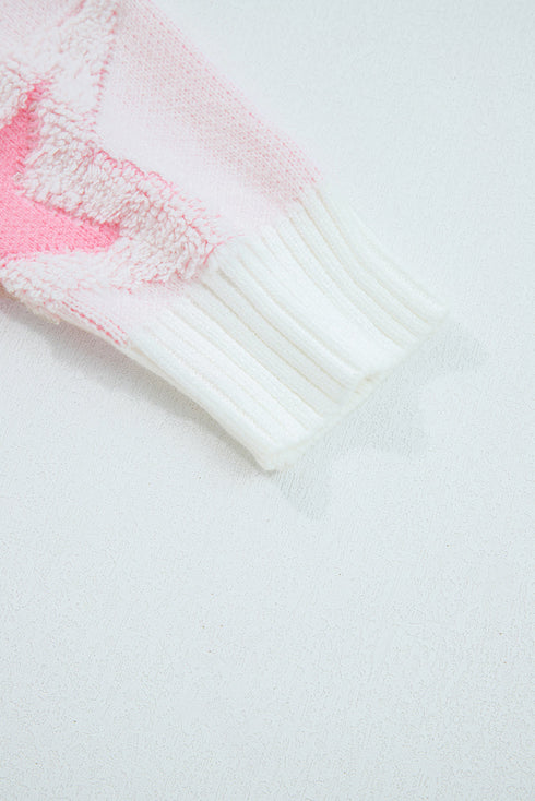Textured Knit Star Print Crew Neck Sweater