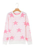 Textured Knit Star Print Crew Neck Sweater