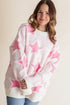 Textured Knit Star Print Crew Neck Sweater