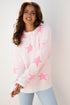 Textured Knit Star Print Crew Neck Sweater