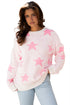 Textured Knit Star Print Crew Neck Sweater