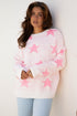 Textured Knit Star Print Crew Neck Sweater