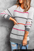 Textured Knit Stripe Crew Neck Tunic Sweater