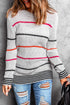 Textured Knit Stripe Crew Neck Tunic Sweater