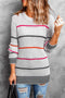Textured Knit Stripe Crew Neck Tunic Sweater