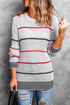 Textured Knit Stripe Crew Neck Tunic Sweater