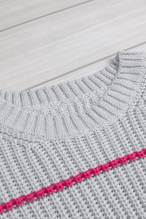 Textured Knit Stripe Crew Neck Tunic Sweater