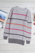 Textured Knit Stripe Crew Neck Tunic Sweater