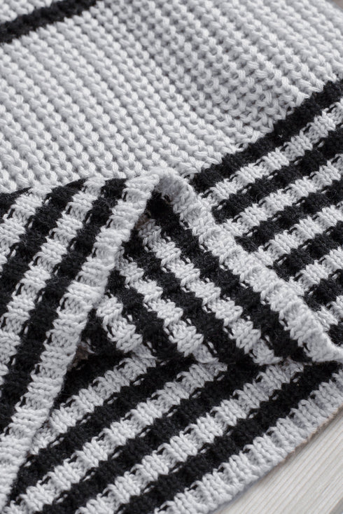 Textured Knit Stripe Crew Neck Tunic Sweater