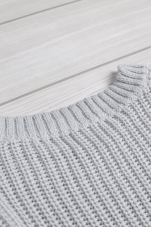 Textured Knit Stripe Crew Neck Tunic Sweater