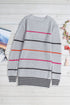 Textured Knit Stripe Crew Neck Tunic Sweater