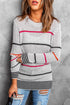 Textured Knit Stripe Crew Neck Tunic Sweater