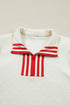 Textured Knit Striped Accent Zipped Collar Pullover Top