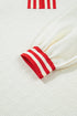 Textured Knit Striped Accent Zipped Collar Pullover Top