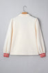 Textured Knit Striped Accent Zipped Collar Pullover Top
