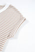 Textured Knit Striped Button Front Short Sleeve Top